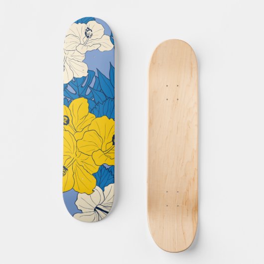 Hibiscus bloemen en bladeren persoonlijk skateboard (Voorkant)