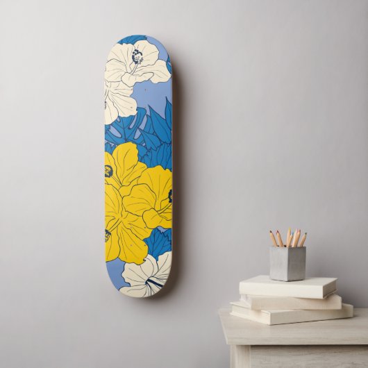 Hibiscus bloemen en bladeren persoonlijk skateboard (Muurkunst)