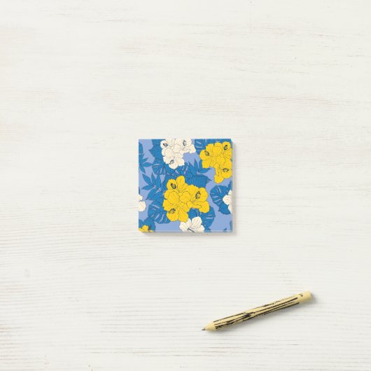 Hibiscus bloemen en bladeren post-it® notes (Op bureau)