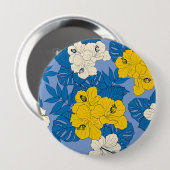 Hibiscus bloemen en bladeren ronde button 4,0 cm (Voorkant /achterkant)