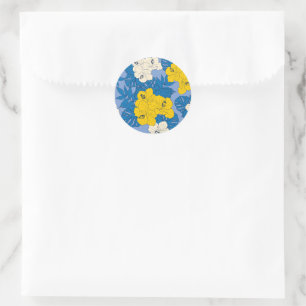 Hibiscus bloemen en bladeren ronde sticker