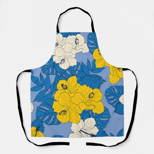 Hibiscus bloemen en bladeren schort (Voorkant)