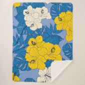 Hibiscus bloemen en bladeren sherpa deken (Voorkant)