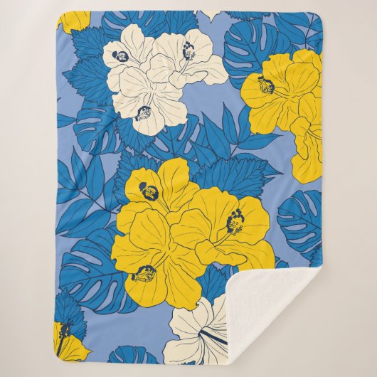 Hibiscus bloemen en bladeren sherpa deken (Voorkant)
