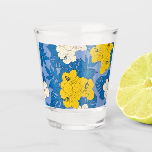 Hibiscus bloemen en bladeren shot glas (Voorkant)