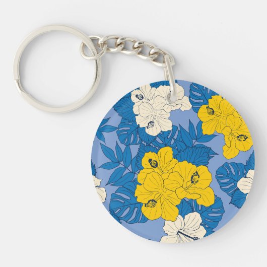 Hibiscus bloemen en bladeren sleutelhanger (Voorkant)