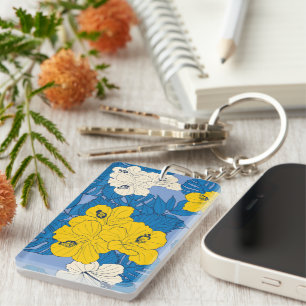 Hibiscus bloemen en bladeren sleutelhanger