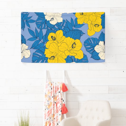 Hibiscus bloemen en bladeren spandoek (Insitu)