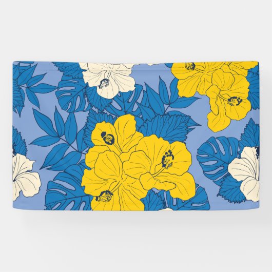 Hibiscus bloemen en bladeren spandoek (Horizontaal)