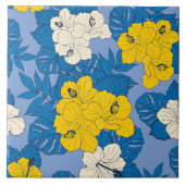 Hibiscus bloemen en bladeren tegeltje (Voorkant)