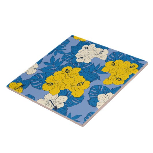 Hibiscus bloemen en bladeren tegeltje (Zijkant)