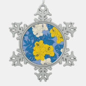 Hibiscus bloemen en bladeren tin sneeuwvlok ornament (Voorkant)