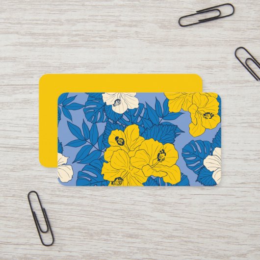 Hibiscus bloemen en bladeren visitekaartje (Voorkant / Achterkant in situ)