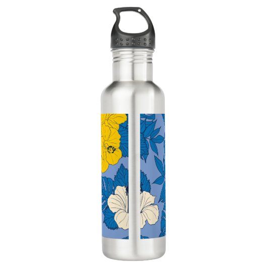 Hibiscus bloemen en bladeren waterfles  (Achterkant)