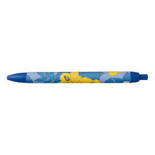 Hibiscus bloemen en bladeren  zwarte inkt pen