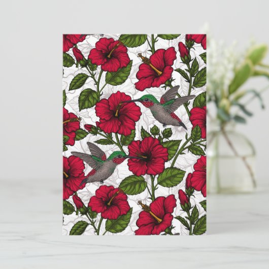 Hibiscus bloemen en kolibrie (Staand voorkant)