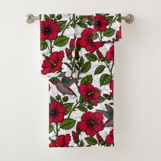 Hibiscus bloemen en kolibrie bad handdoek (Insitu)