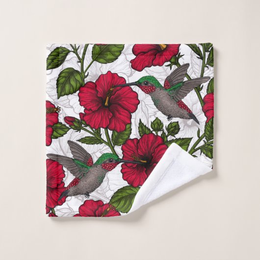 Hibiscus bloemen en kolibrie bad handdoek (Wasdoekje)