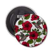 Hibiscus bloemen en kolibrie button flesopener (Voorkant)