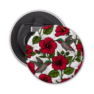 Hibiscus bloemen en kolibrie button flesopener