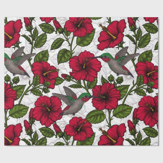 Hibiscus bloemen en kolibrie cadeaupapier (Vlak)