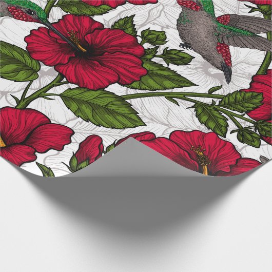 Hibiscus bloemen en kolibrie cadeaupapier (Hoek)