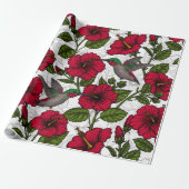 Hibiscus bloemen en kolibrie cadeaupapier (Uitgerold)