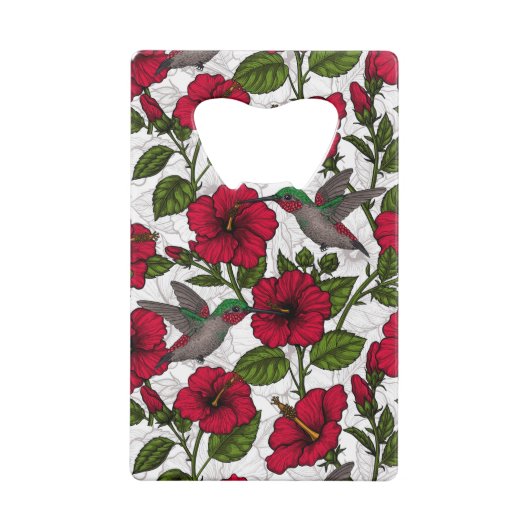 Hibiscus bloemen en kolibrie creditkaart flessenopener (Achterkant)