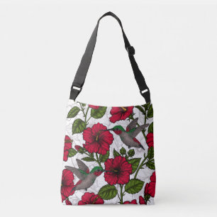 Hibiscus bloemen en kolibrie crossbody tas