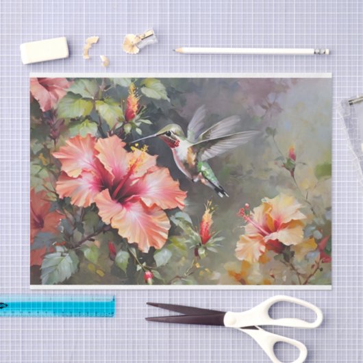 Hibiscus Bloemen en kolibrie Decoupage Tissuepapier (Craft)