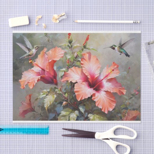 Hibiscus Bloemen en kolibrie Decoupage Tissuepapier (Craft)