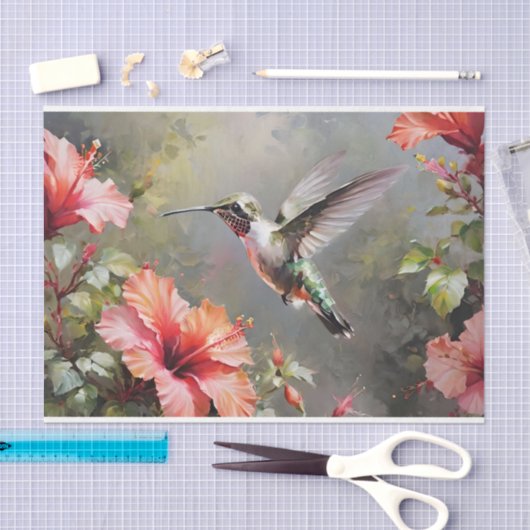 Hibiscus Bloemen en kolibrie Decoupage Tissuepapier (Craft)