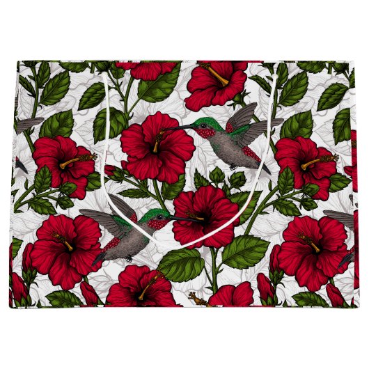 Hibiscus bloemen en kolibrie groot cadeauzakje (Voorkant)