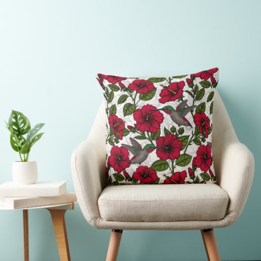 Hibiscus bloemen en kolibrie kussen (Stoel)