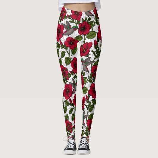 Hibiscus bloemen en kolibrie leggings (Voorkant)