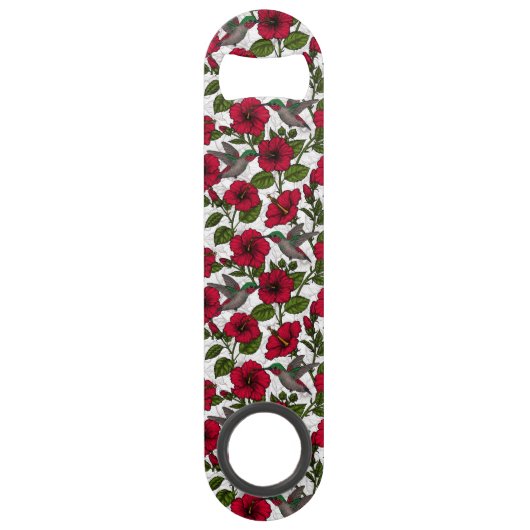 Hibiscus bloemen en kolibrie speed flessenopener (Achterkant)
