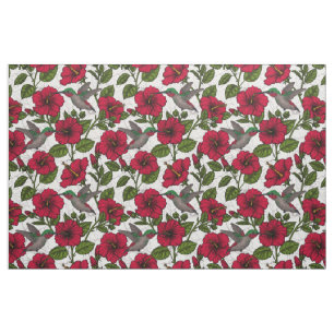 Hibiscus bloemen en kolibrie stof