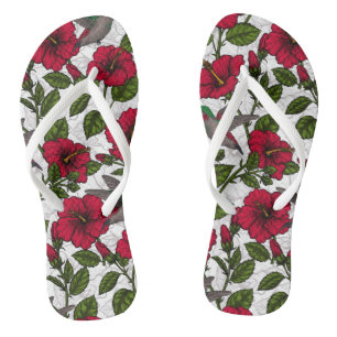 Hibiscus bloemen en kolibrie teenslippers