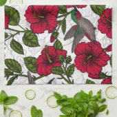 Hibiscus bloemen en kolibrie theedoek (Gevouwen)