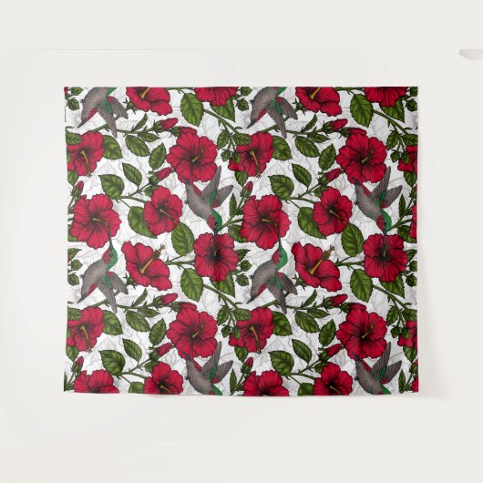 Hibiscus bloemen en kolibrie wandkleed (Voorkant (horizontaal))