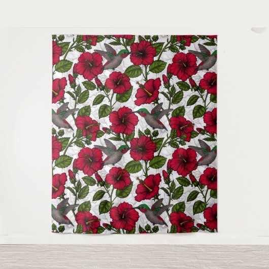 Hibiscus bloemen en kolibrie wandkleed (Voorkant)
