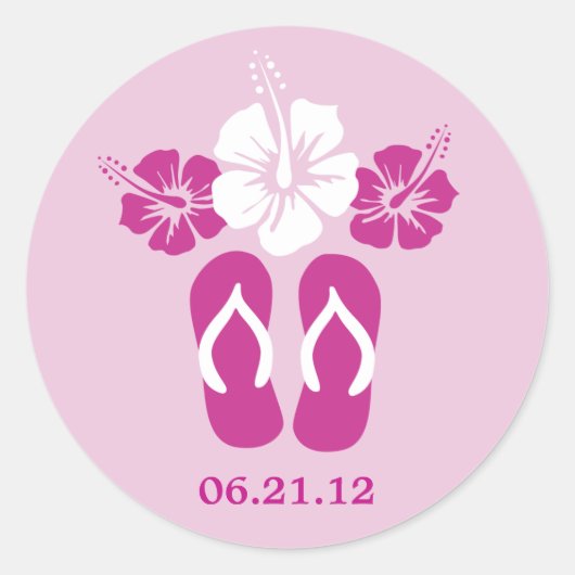 Hibiscus Bloemen en Teenslippers Ronde Sticker (Voorkant)