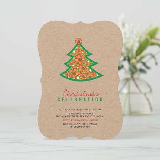 Hibiscus Bloemen Kraft Tropisch Kerstfeest Kaart (Staand voorkant)