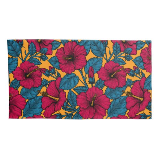 Hibiscus bloemen kussensloop (Achterkant-Rechts)