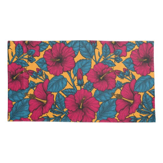 Hibiscus bloemen kussensloop (Achterkant-Links)