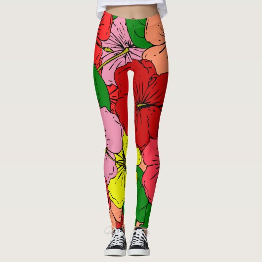 Hibiscus Bloemen Leggings (Voorkant)