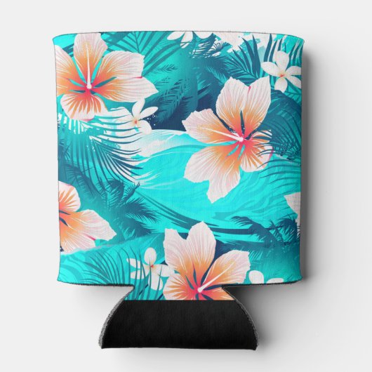 Hibiscus bloemen op het strand blikjeskoeler (Achterkant)