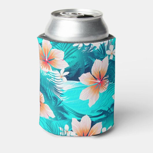 Hibiscus bloemen op het strand blikjeskoeler (Blikje Achterkant)