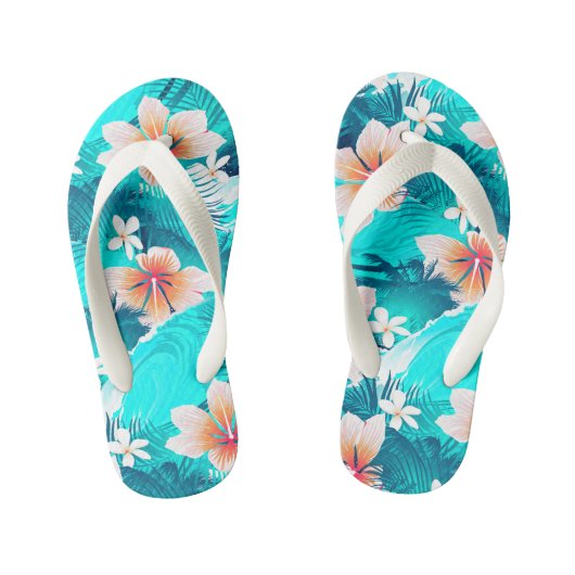 Hibiscus bloemen op het strand kinder teenslippers (Voetbed)