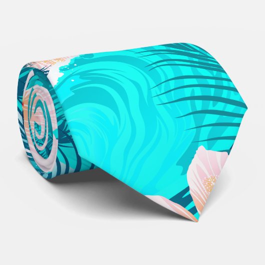 Hibiscus bloemen op het strand stropdas (Opgerold)